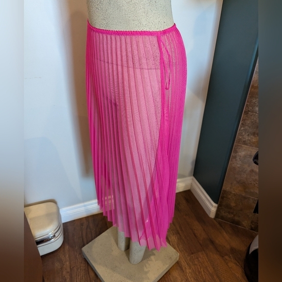 NWT Anthropologie Sunburst sheer Pink Pleated Midi Skirt Sz LP fits XL/1x - Picture 3 of 14